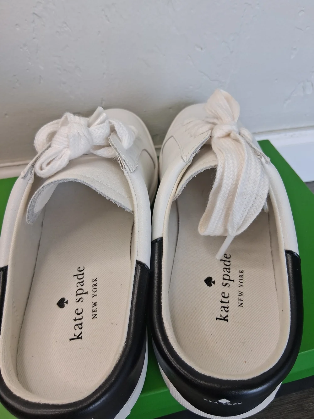 Kate Spade New York Charli Mule Lace Up Sneakers White Black Leather SlipOn Shoe
